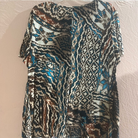 dressbarn Blue and Brown Patterned V-Neck Blouse with beading design - Picture 5 of 5